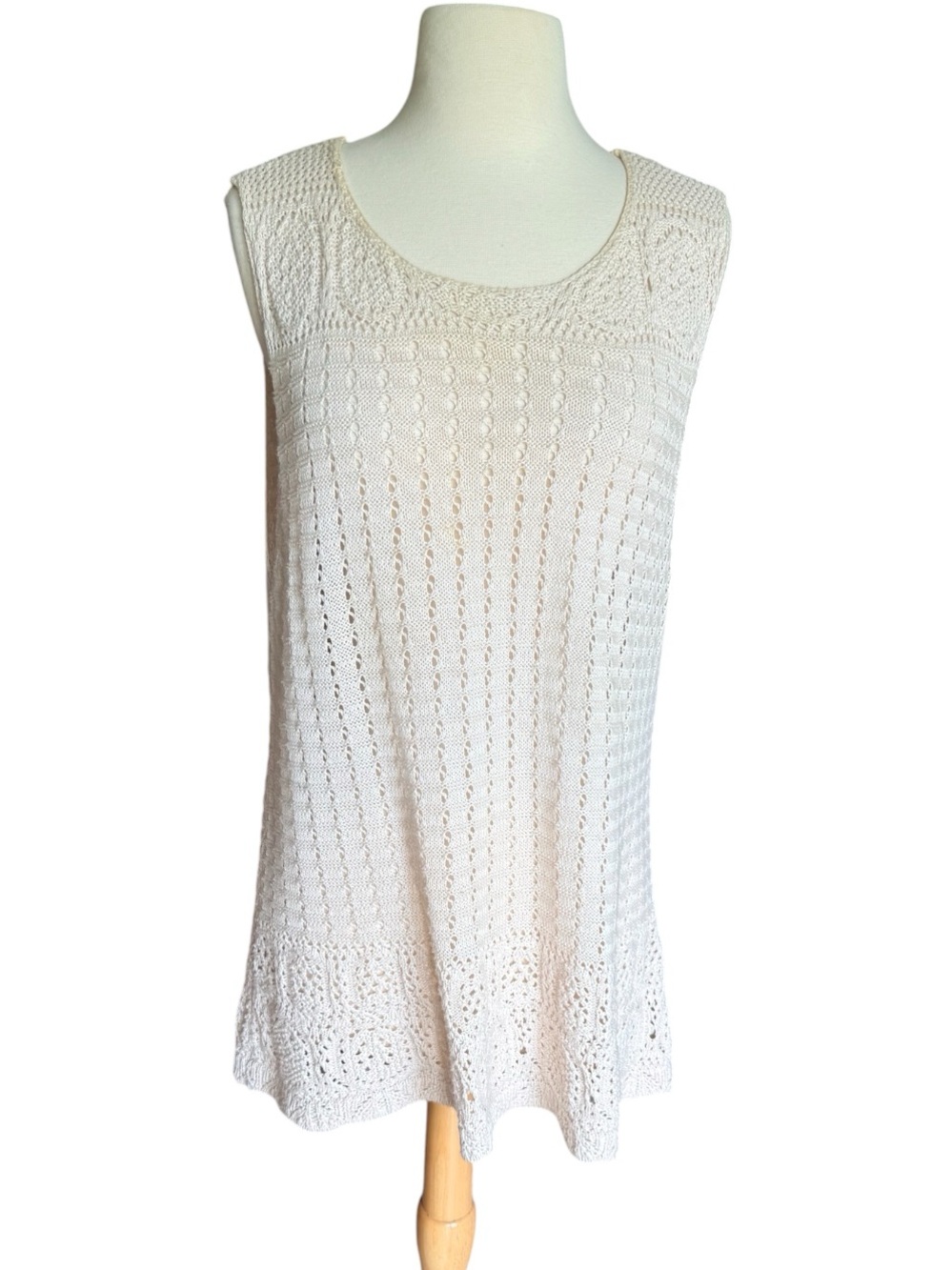 Style & Co Ecru Crocheted Sleeveless Top, XL